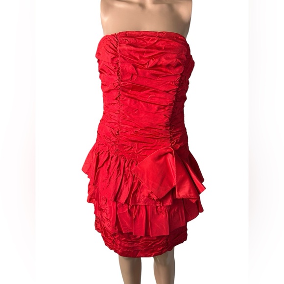 JOLIE MADAME rare vintage strapless red prom cocktail dress front bow size 9/10 - Picture 8 of 8